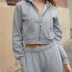 Brandy Melville Heather Gray Cropped Zip Up Hoodie One Size